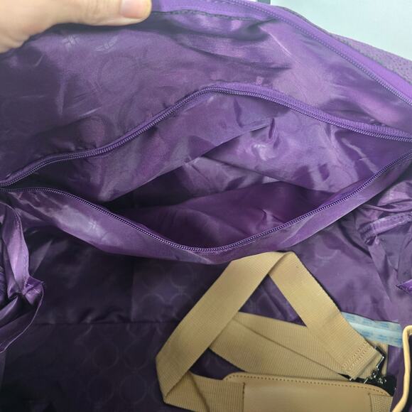 JM New York Duffle Bag Weekender Purple Tan Detachable Strap 18" x 10" x 8" - Picture 11 of 13